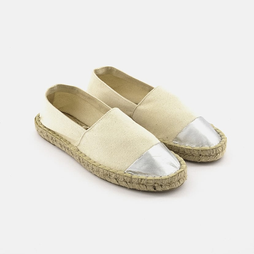 Violeta By Mango Ecru Metallic Tip Espadrille